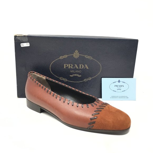 NEW VTG Prada Loafers Flats Size 35/5 US Brown - Picture 1 of 11